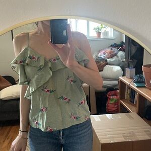 Floral ruffle check print summer tank top